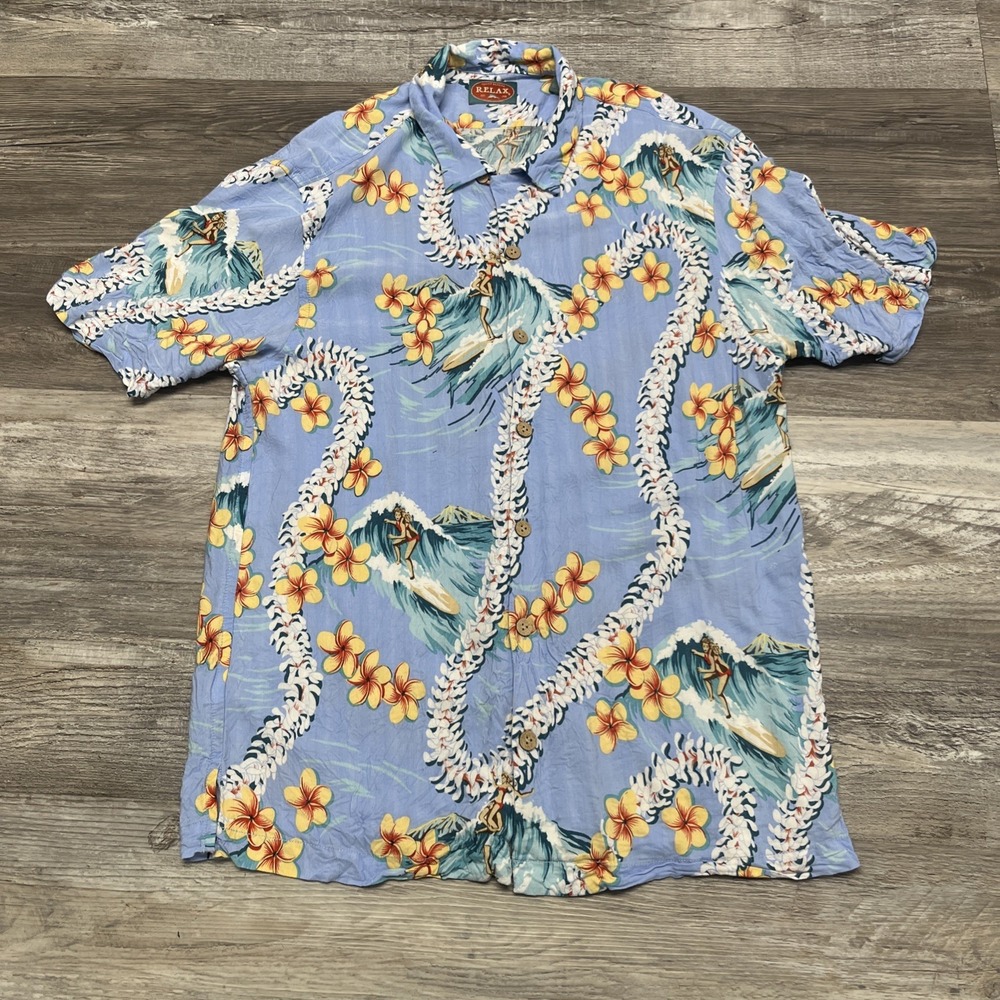 Tommy Bahama Relax Men's Hawaiian Large Surfing Rayon Floral Short Sleeve Aloha